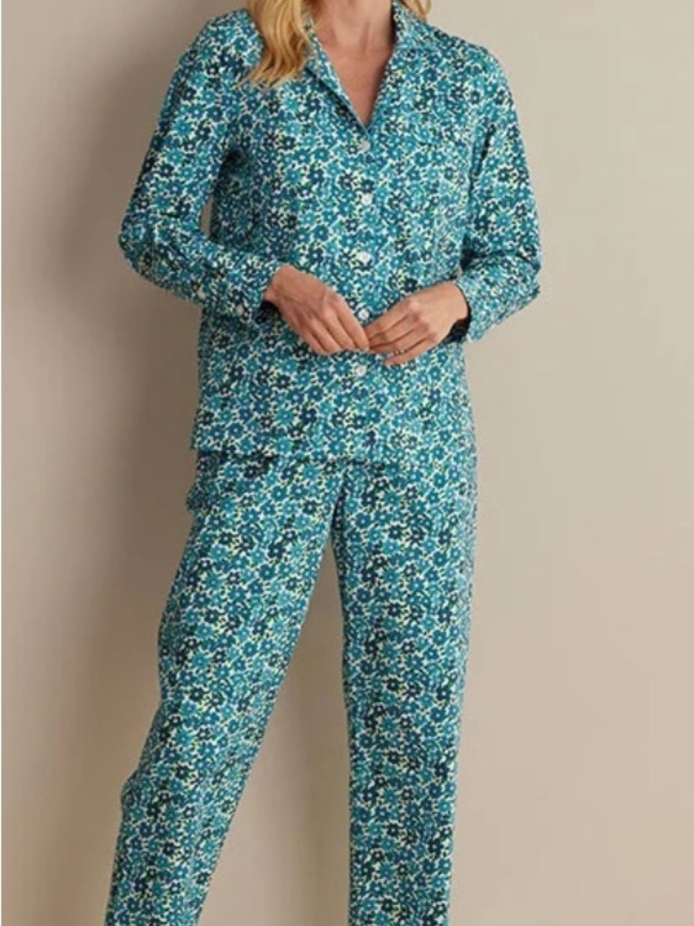 NWT Printed Poplin Women's Button-Down Pajama Set - Blossom Blue, S